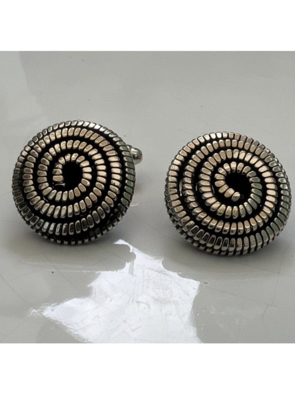 Vintage Spiral Design Cufflinks In Silver & Gold-Tone Metal With Textured Finish